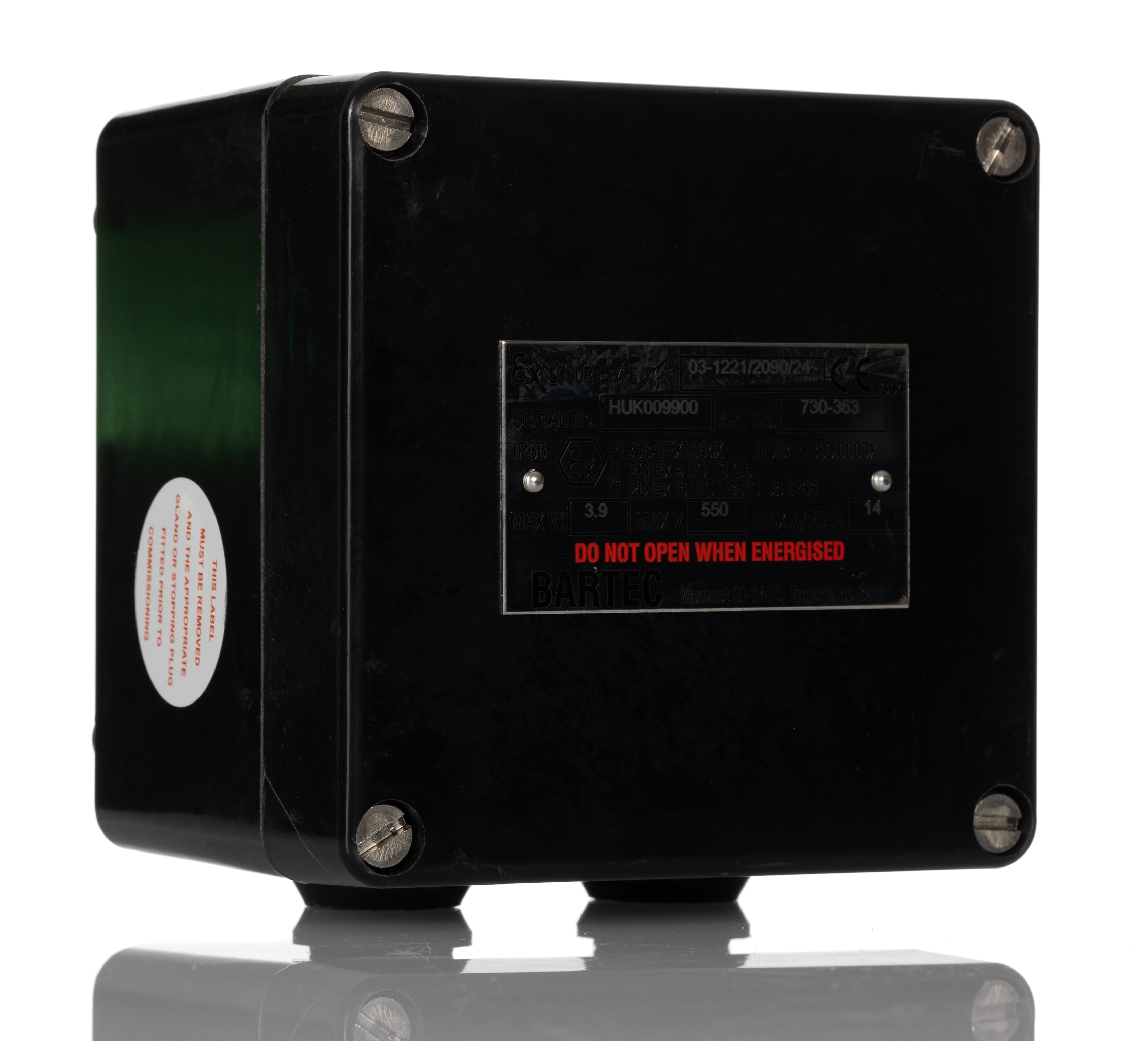 Bartec GB Series Black Polyester Junction Box, IP66, 10 Terminals, ATEX, 122 mm, 120mm 90 mm