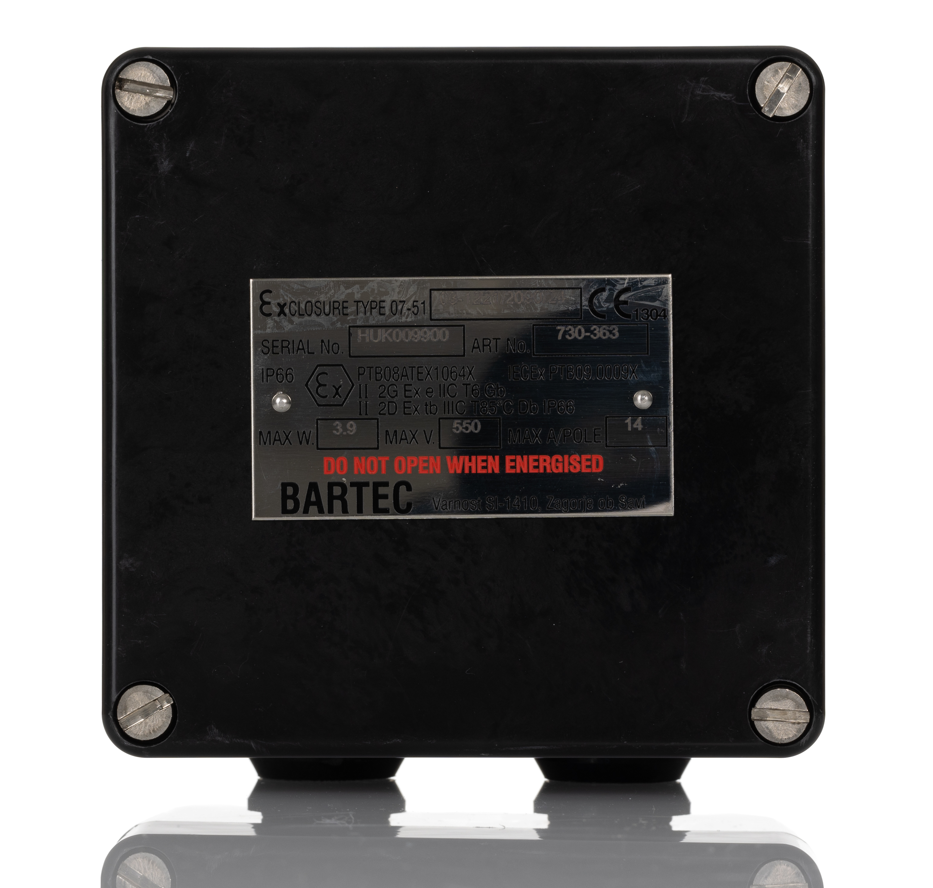 gb-122-730363 Bartec GB Series Black Polyester Junction Box, IP66, 10 Terminals, ATEX, 122 mm, 120mm 90 mm