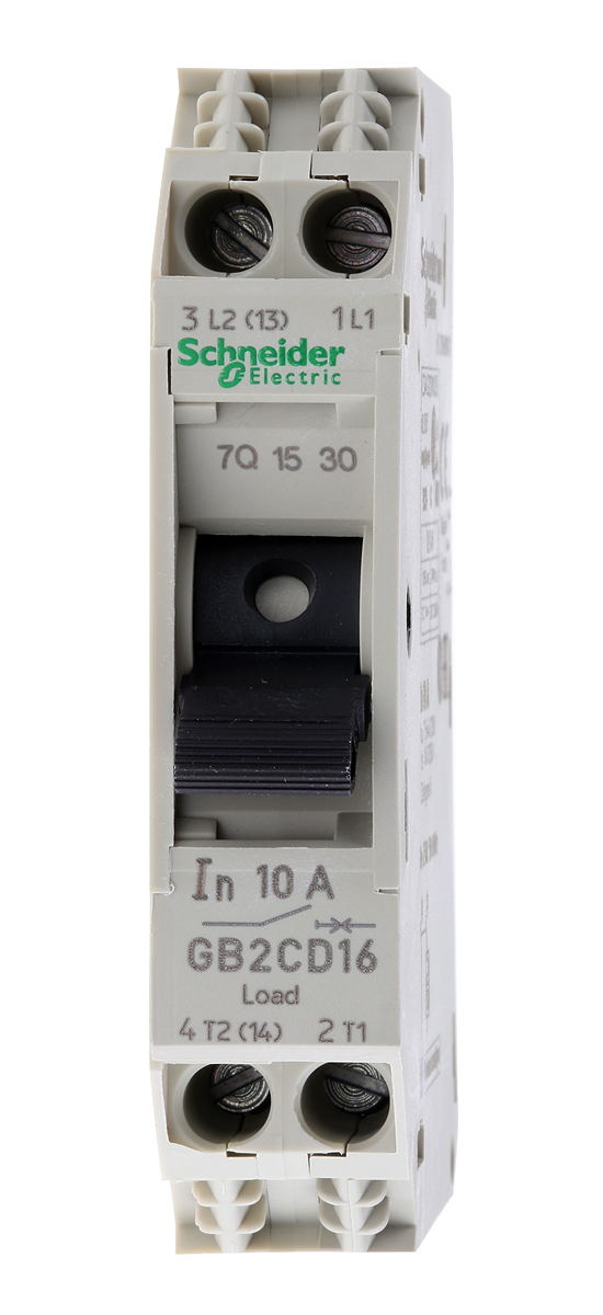gb2cd16 Schneider Electric TeSys GB2 Thermal Circuit Breaker - 1-Pole, DIN Rail, 10A Current Rating, 1.5 kA, 110V ac, 48 V dc