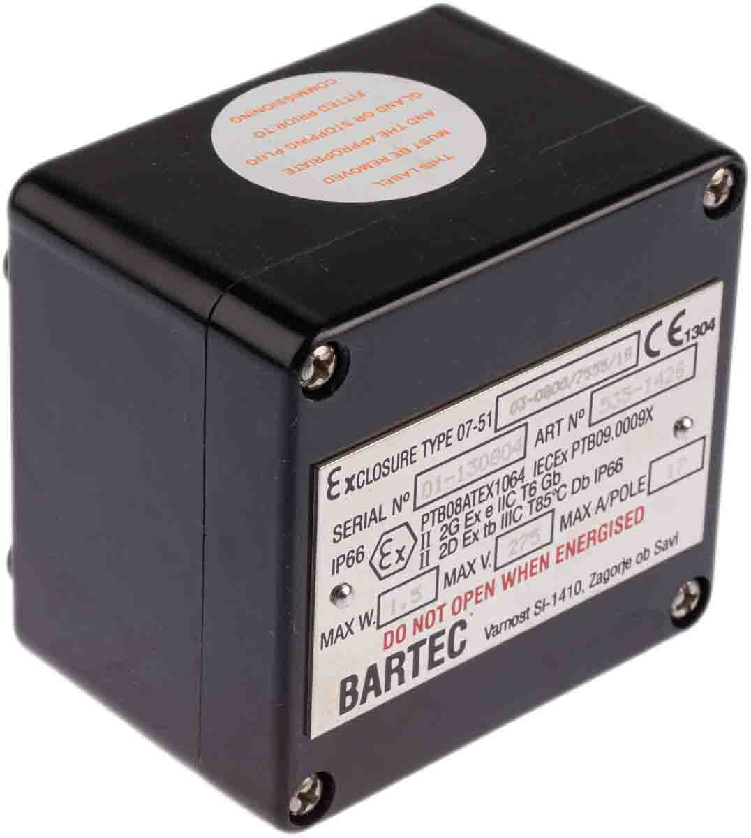 Bartec GB Series Black Polyester Junction Box, IP66, 6 Terminals, ATEX, 80 mm, 75mm 55 mm
