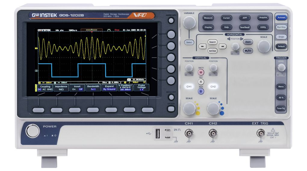 GW Instek GDS-1000B Series, 200 MHz Bench Oscilloscope, 2 Channels