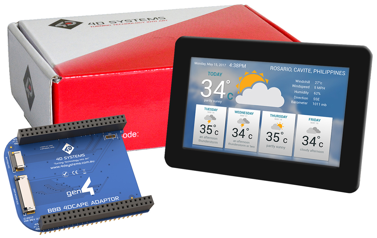 4D Systems gen4-4DCAPE-50CT-CLB LCD Colour Display Touch Screen, 5 in, 800 x 480 pixel