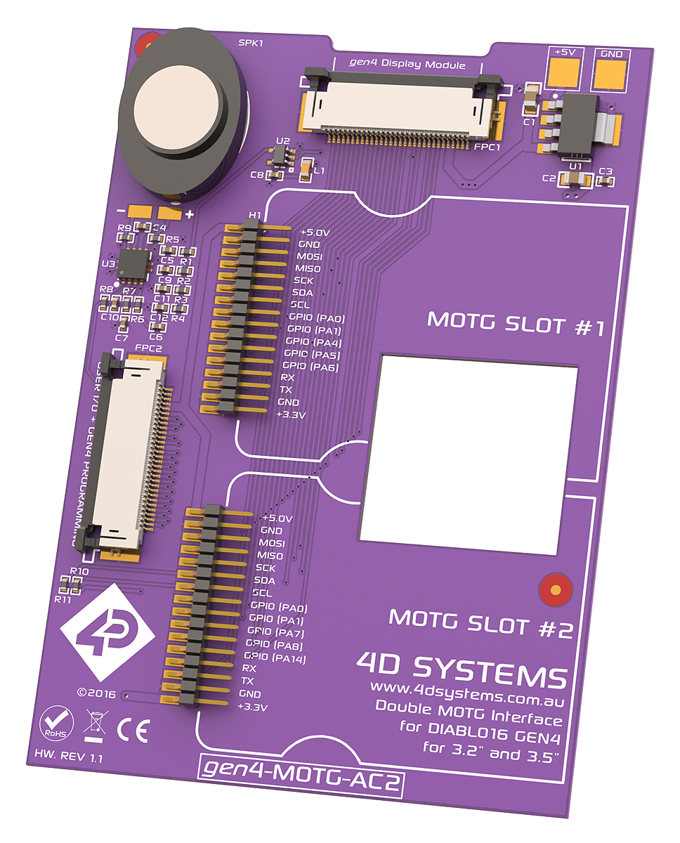 4D Systems MOTG AC2 Interface Board with 2 MOTG Slots for gen4 LCD Displays