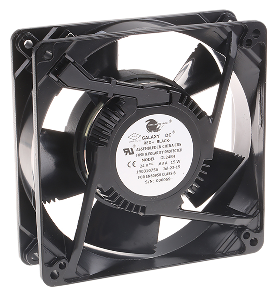 COMAIR ROTRON Galaxy Series Axial Fan, 24V dc, 255 m³/h, 15 W, 630 mA Max 127 mm 127mm 38 mm