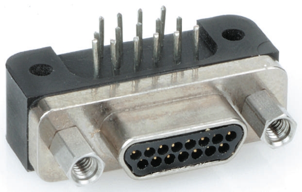 Glenair GMR7590 9 Way Right Angle 1.91 mm Pitch Through Hole D-Sub Connector Female
