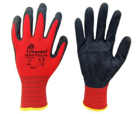 GUYARD GOLD TOUCH Black, Red Polyamide Work Gloves, Size 11, Polyurethane Coating