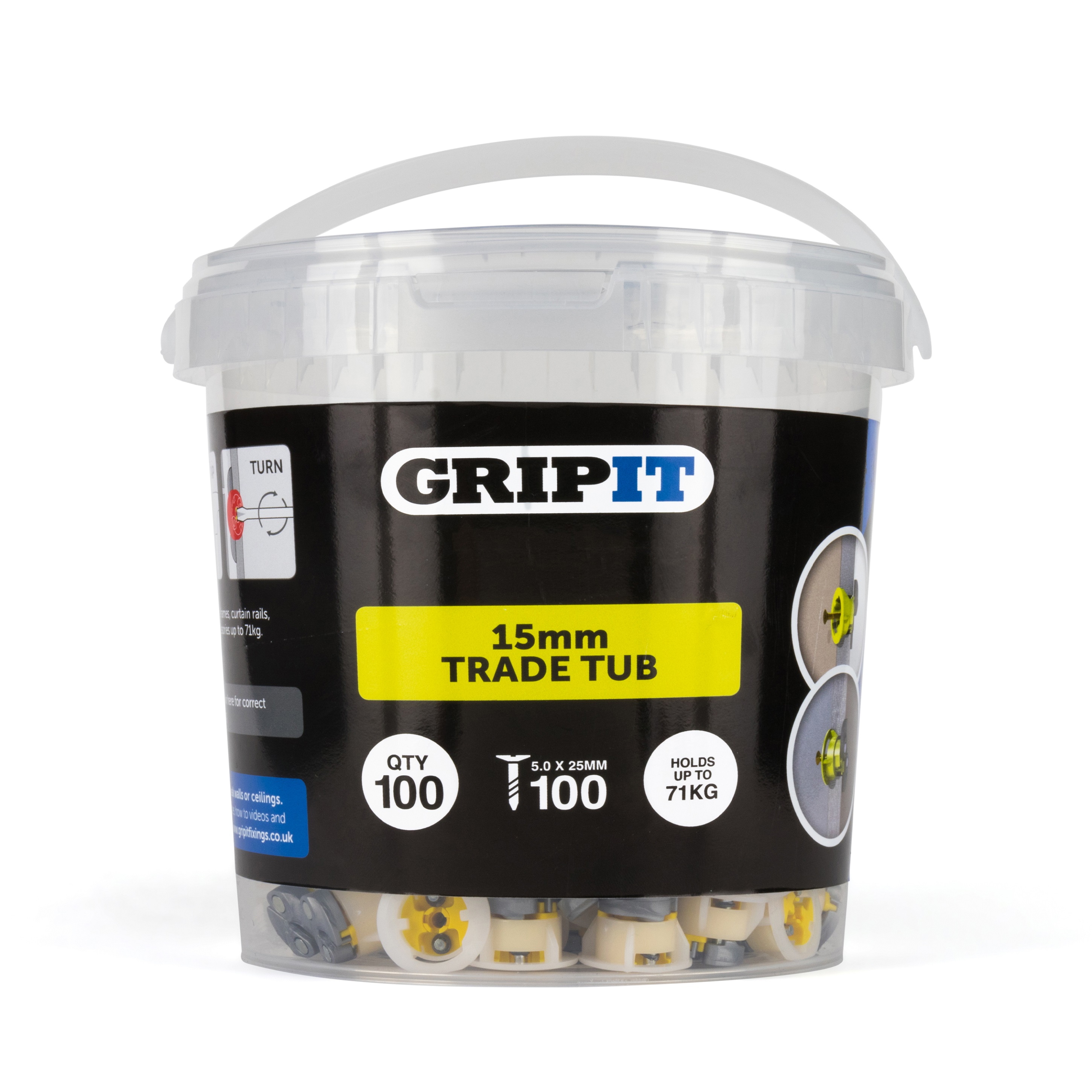 Gripit Yellow Plastic, Steel Plasterboard Fixing, 15 mm fixing hole diameter