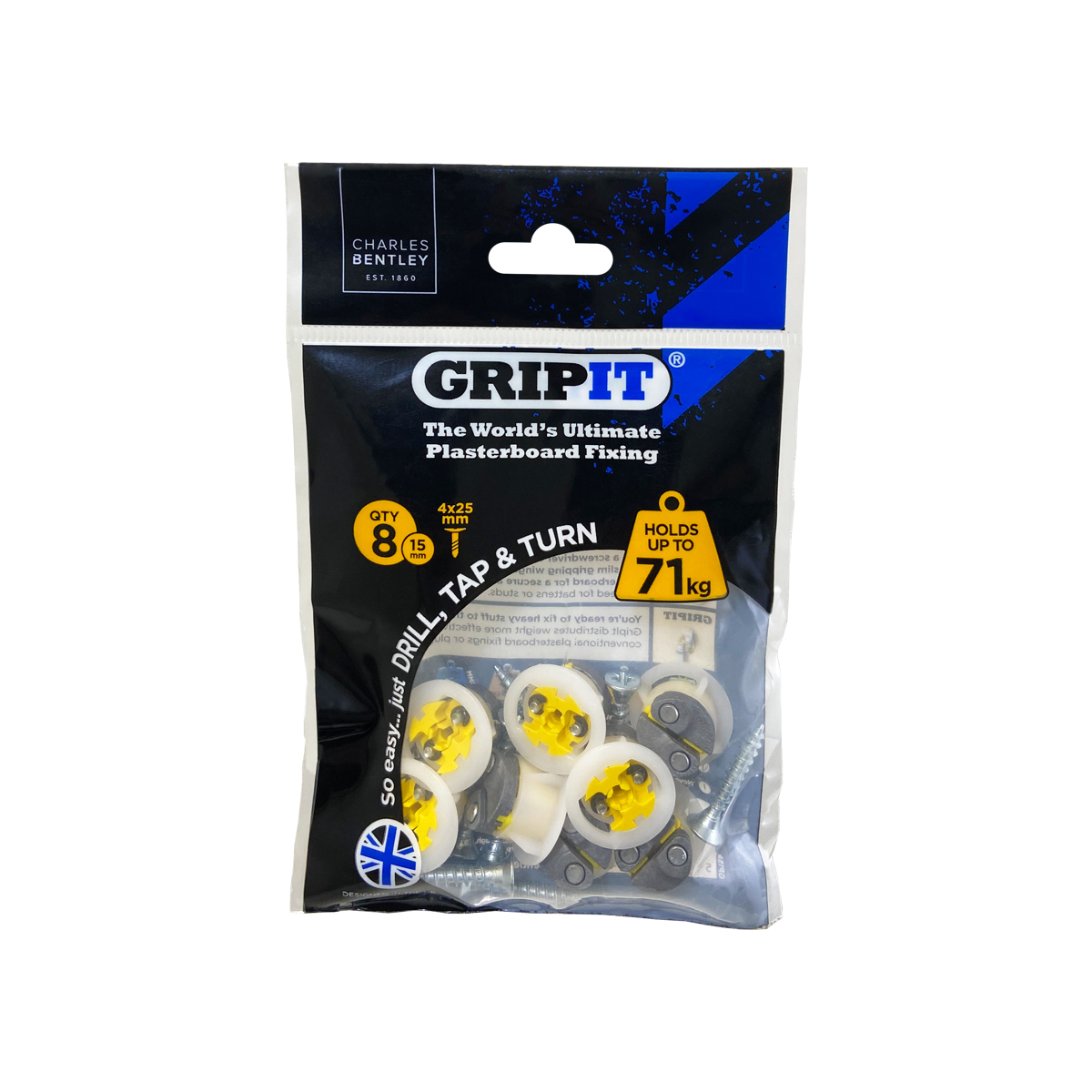 Gripit Yellow Steel, Plastic Plasterboard Fixing, 15 mm fixing hole diameter