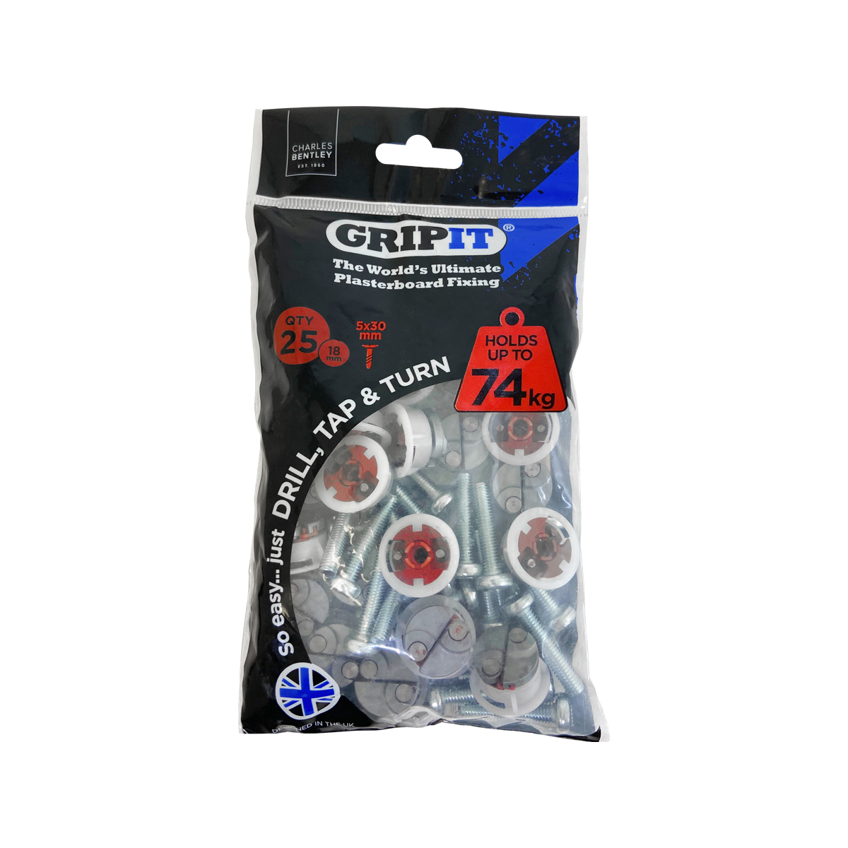 Gripit Red Steel, Plastic Plasterboard Fixing, 18 mm fixing hole diameter
