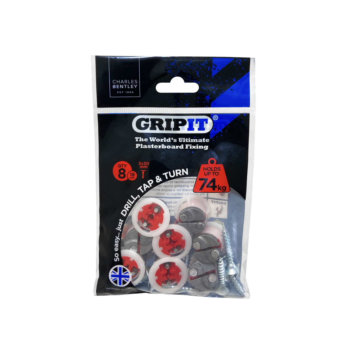 Gripit Red Steel, Plastic Plasterboard Fixing, 18 mm fixing hole diameter