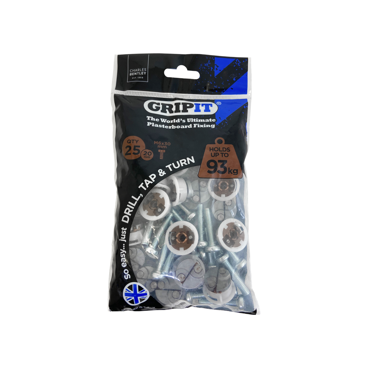 Gripit Brown Plastic, Steel Plasterboard Fixing, 20 mm fixing hole diameter