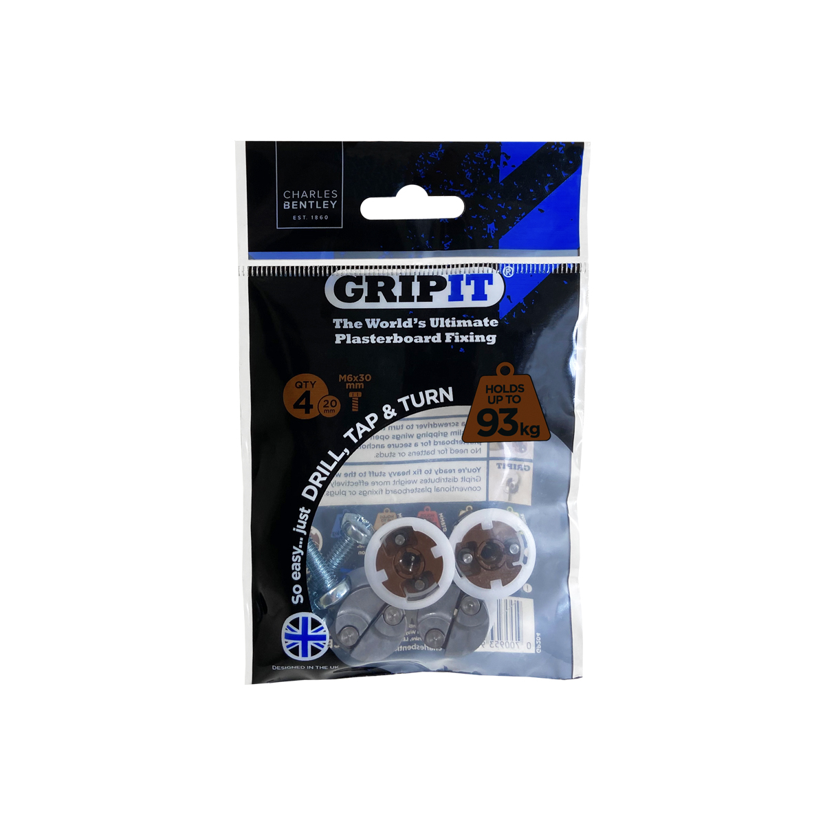 Gripit Brown Plastic, Steel Plasterboard Fixing, 20 mm fixing hole diameter