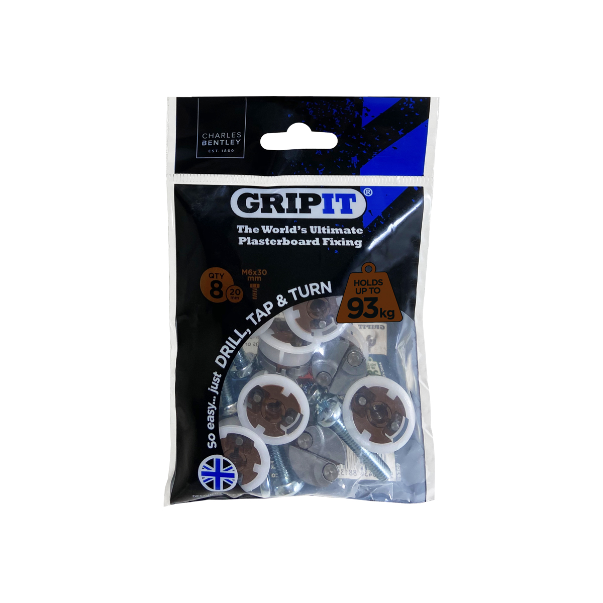 Gripit Brown Plastic, Steel Plasterboard Fixing, 20 mm fixing hole diameter