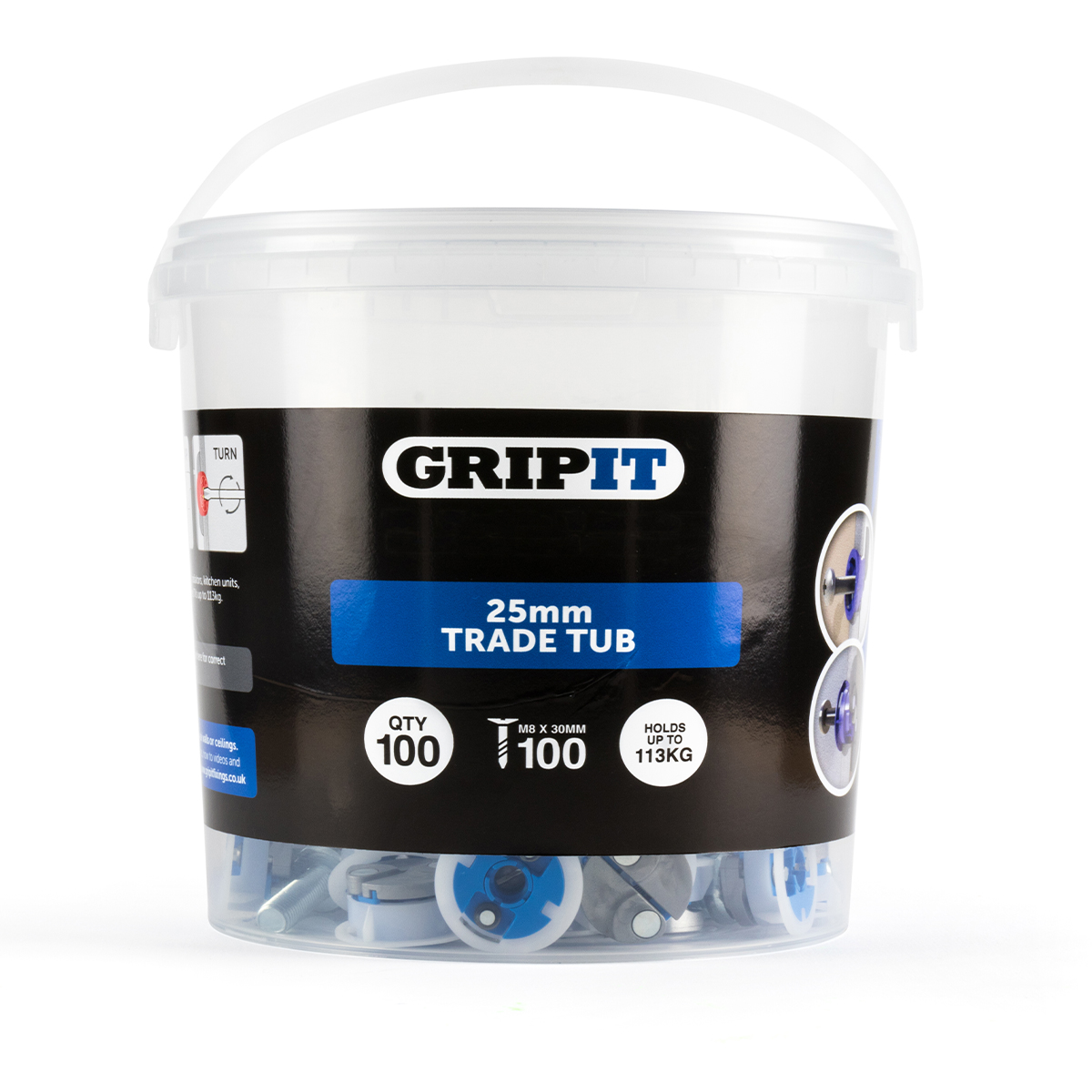 Gripit Blue Plastic, Steel Plasterboard Fixing, 25 mm fixing hole diameter