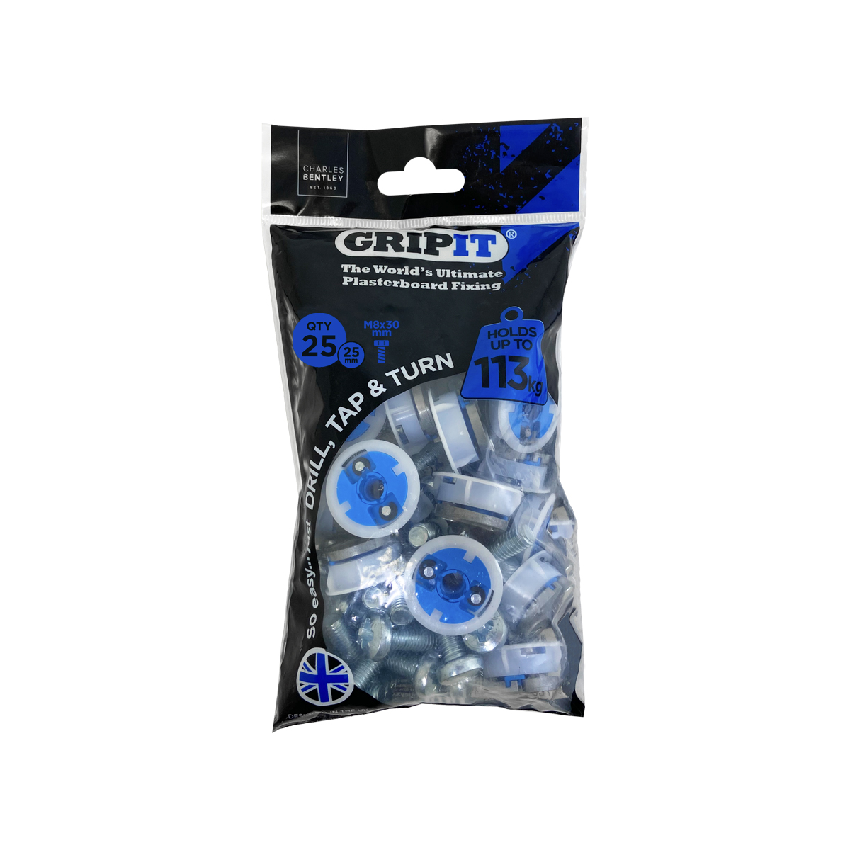 Gripit Blue Steel, Plastic Plasterboard Fixing, 25 mm fixing hole diameter