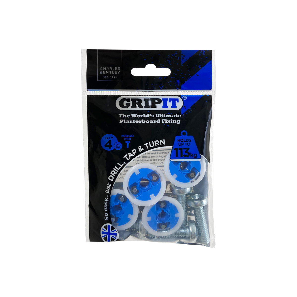 Gripit Blue Steel, Plastic Plasterboard Fixing, 25 mm fixing hole diameter