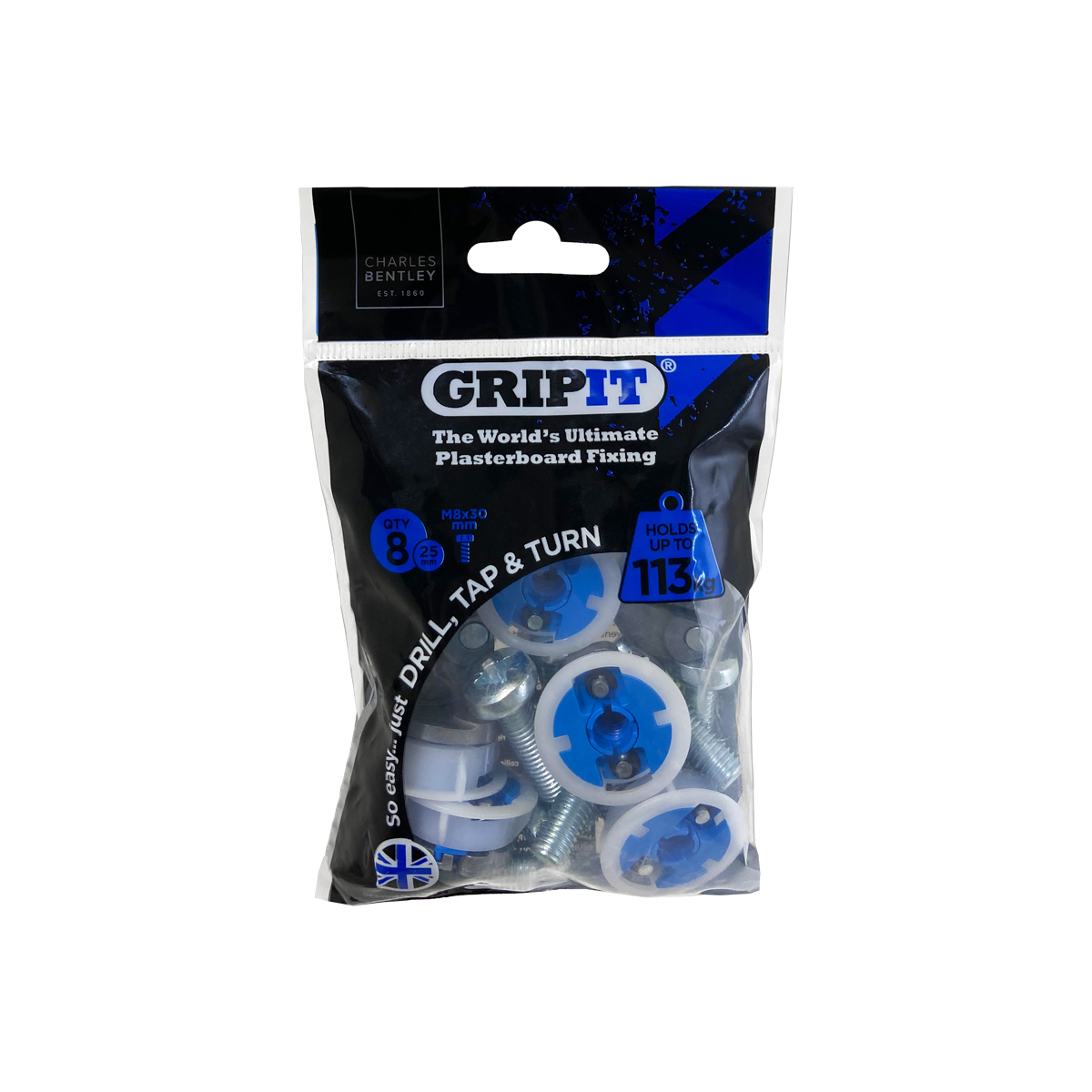 Gripit Blue Steel, Plastic Plasterboard Fixing, 25 mm fixing hole diameter