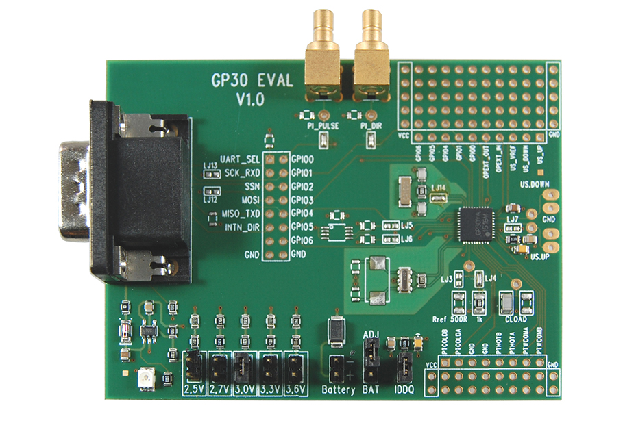 ScioSense GP30 Standard Board Ultrasonic Flow Converter Evaluation Kit for TDC-GP30 USB cable, DSUB15 Cable, PICOPROG