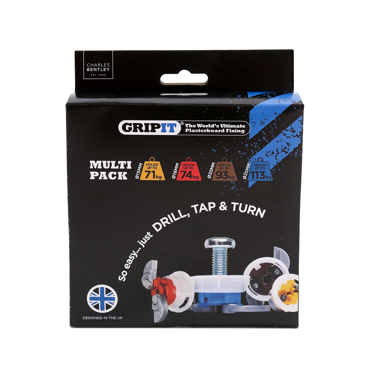 Gripit Brown, Red, Yellow, Blue Plastic, Steel Plasterboard Fixing, 25 mm fixing hole diameter
