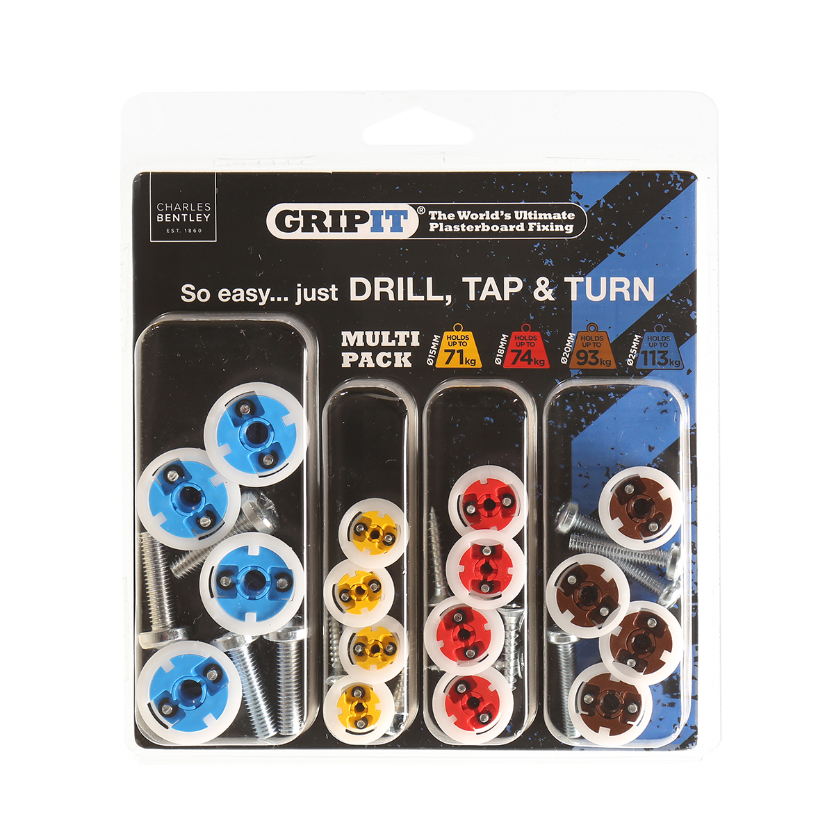 Gripit Red, Yellow, Blue, Brown Steel, Plastic Plasterboard Fixing, 25 mm fixing hole diameter