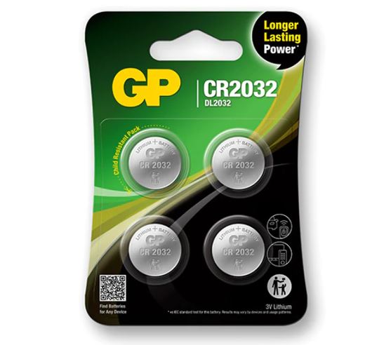 Gp Batteries Coin Battery, 3 V, 20 mm Diameter, 4 Pack