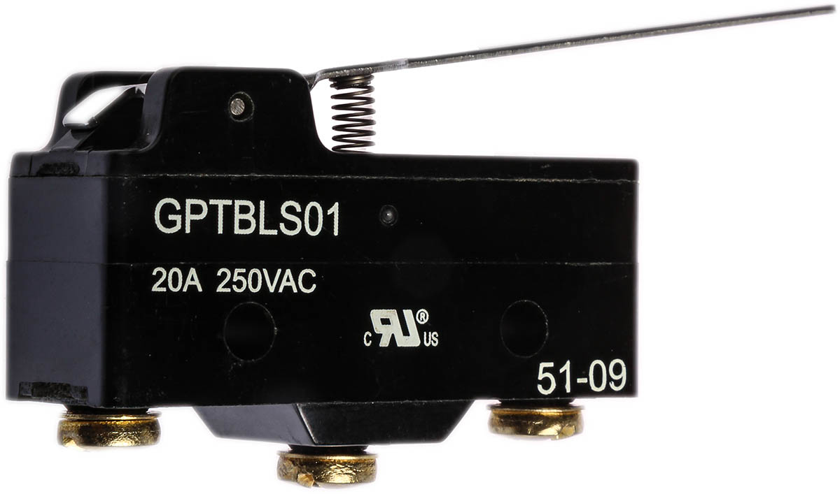ZF Long Hinge Lever Micro Switch, Screw Terminal, 20 A, 250 V ac, SPDT