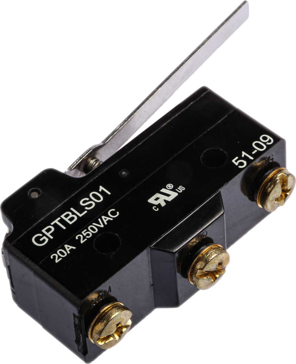gptbls01 ZF Long Hinge Lever Micro Switch, Screw Terminal, 20 A, 250 V ac, SPDT