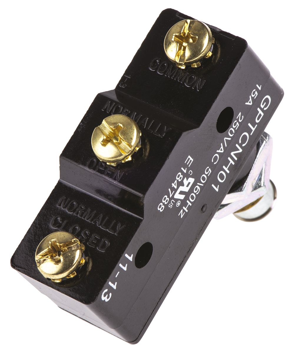 gptcnh01 ZF Plunger Micro Switch, Screw Terminal, 15 A, 250 V ac, SPDT