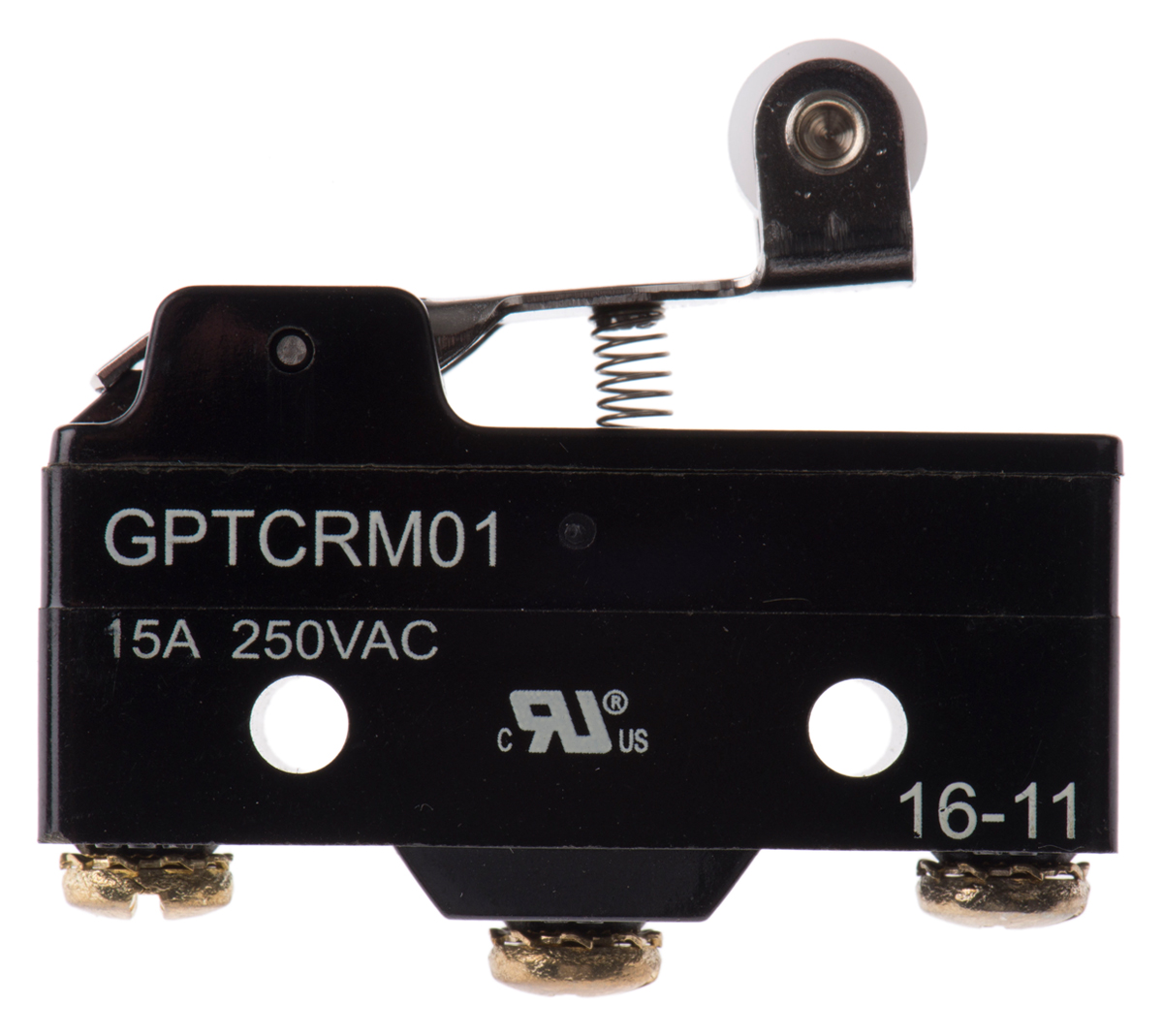 gptcrm01 ZF Short Roller Lever Micro Switch, Screw Terminal, 15 A, 250 V ac, SPDT