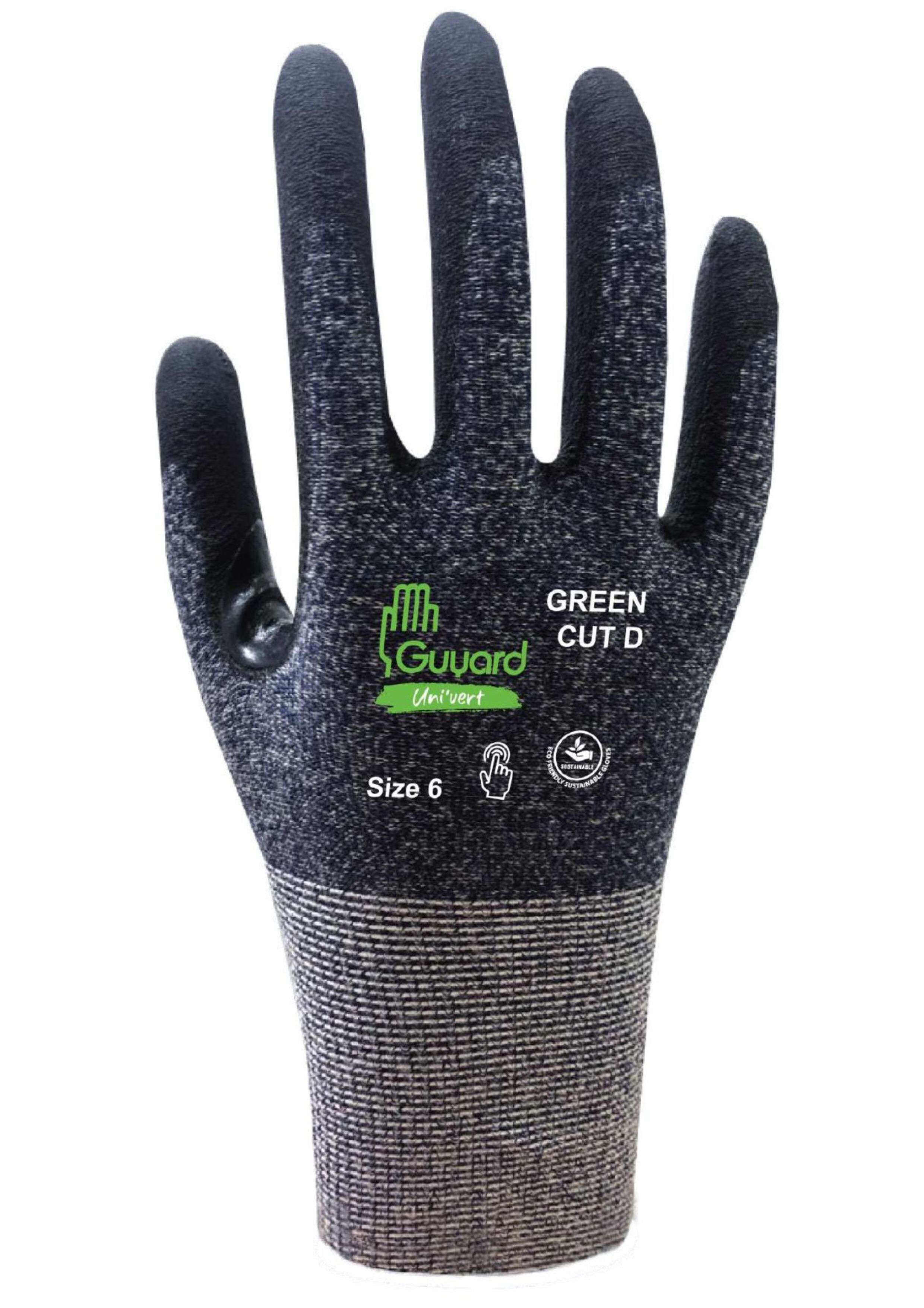 GUYARD GUYARD SAS Black, White Elastane, Nylon, Polyethylene, Spandex, Steel Work Gloves, Size 7, Nitrile Coating