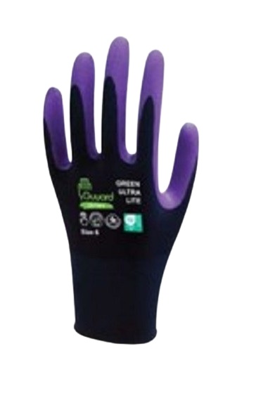 GUYARD GUYARD SAS Black, Purple Elastane, Nylon, R-PET, Spandex Work Gloves, Size 9, Nitrile Coating