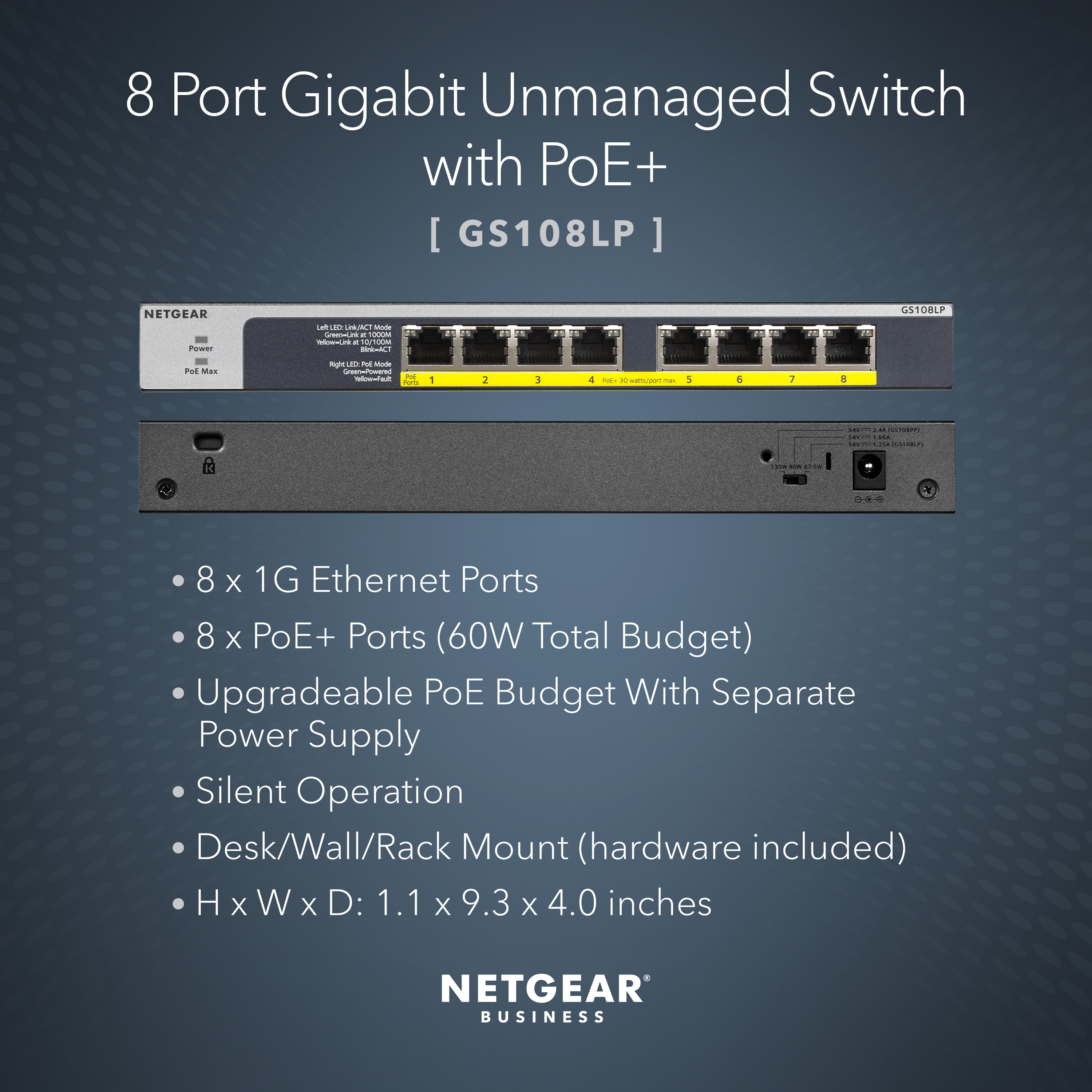 gs108lp-100eus Netgear GS108LP Unmanaged 8 Port Ethernet Switch Power Over Ethernet