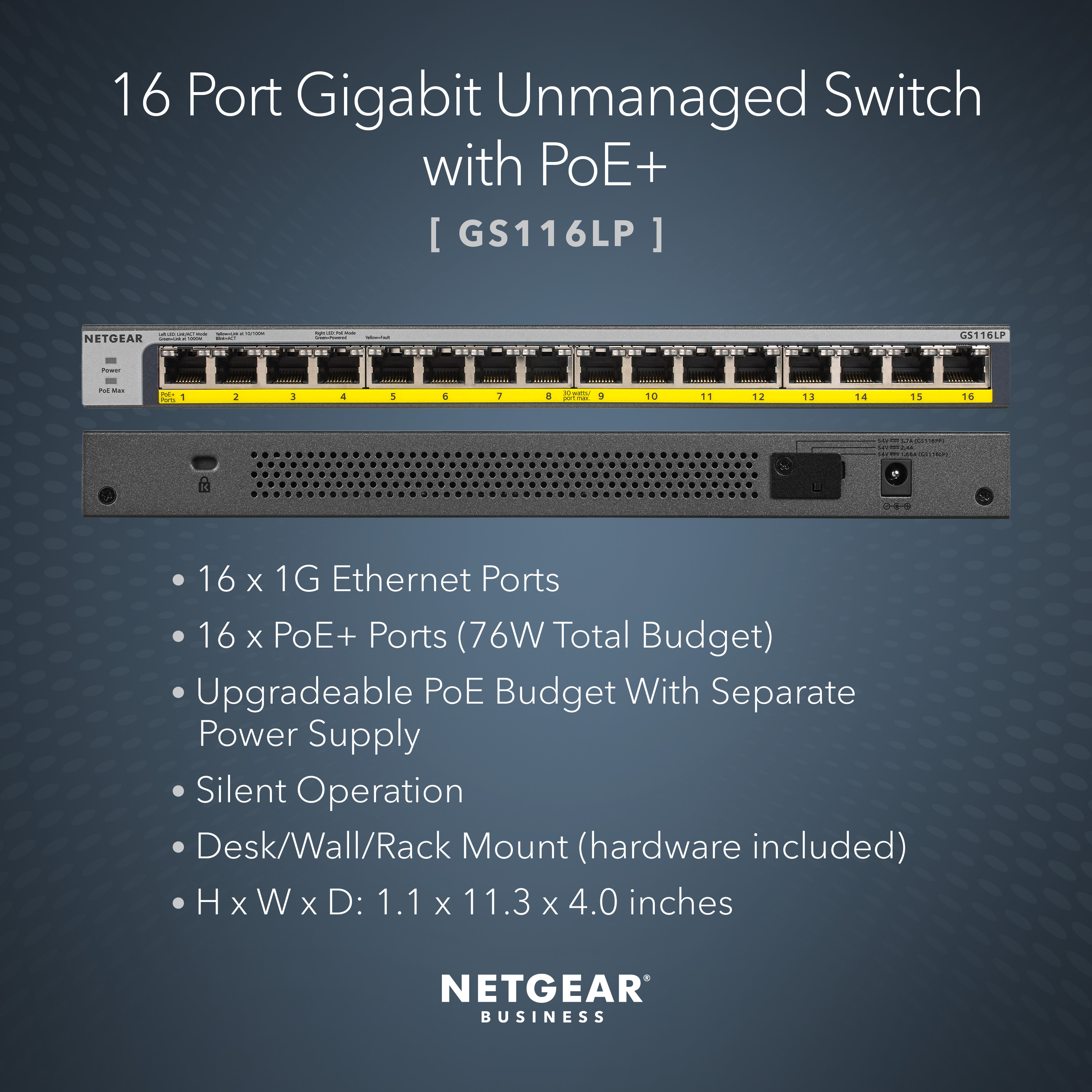 gs116lp-100eus Netgear GS116LP Unmanaged 16 Port Ethernet Switch Power Over Ethernet