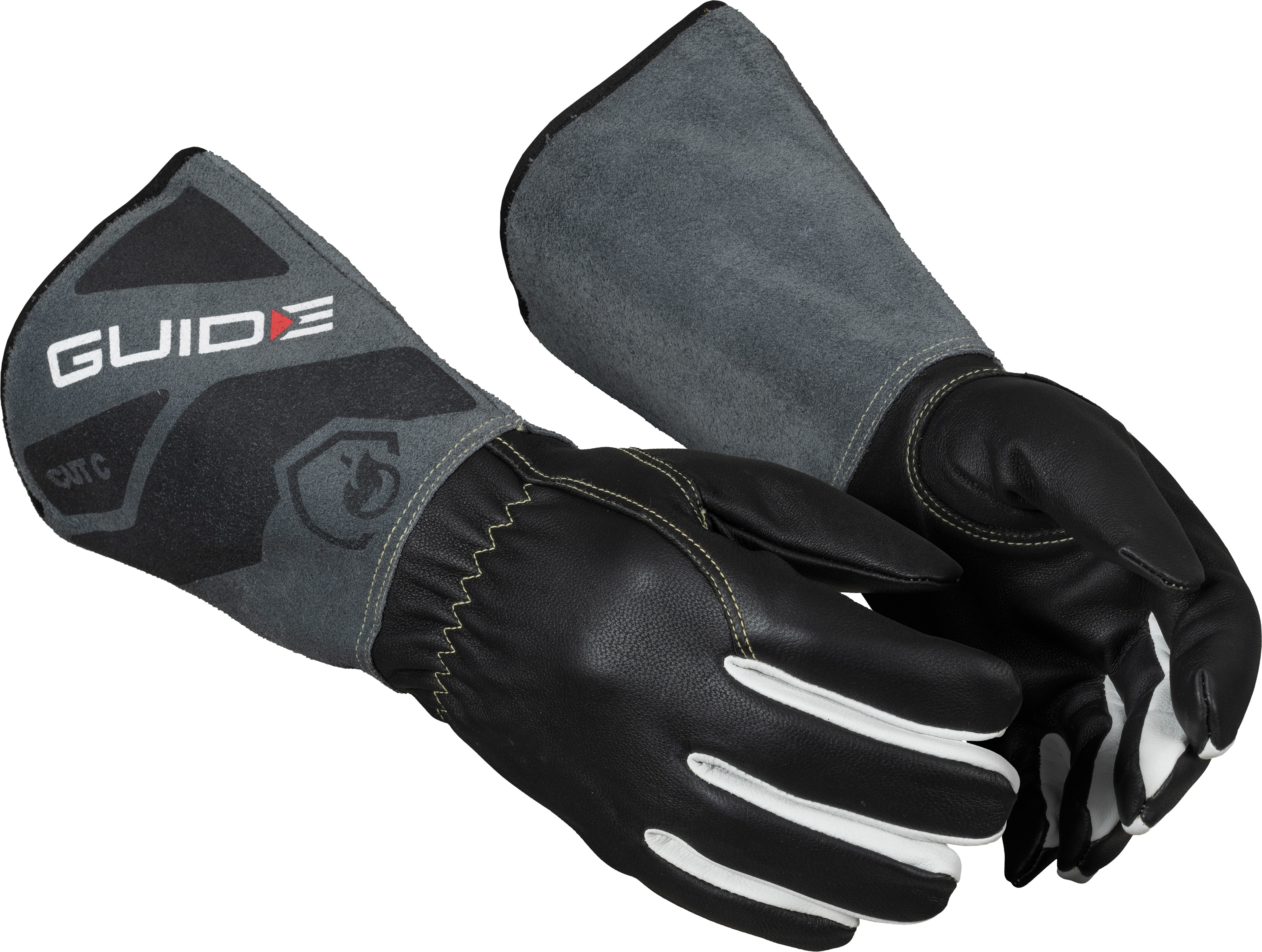 GUIDE GLOVES Grey, White Para Aramid, Cowsplit Leather, Polyester, Fibreglass, Goat Grain Leather Work Gloves Heat