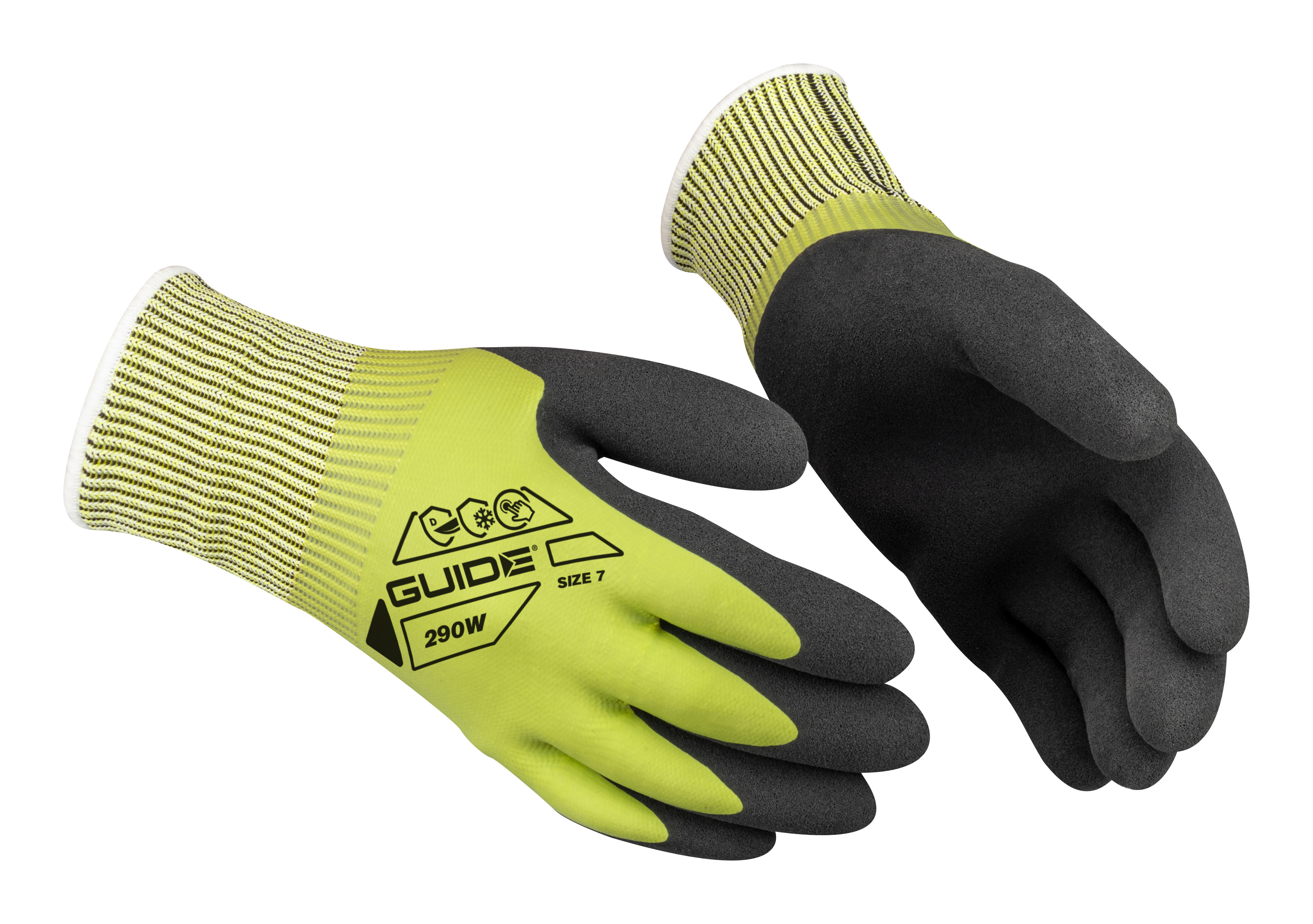 GUIDE GLOVES GUIDE 290W Grey, Green Latex, Fibreglass, High Performance Polyethylene, Polyester Work Gloves, Size 7,