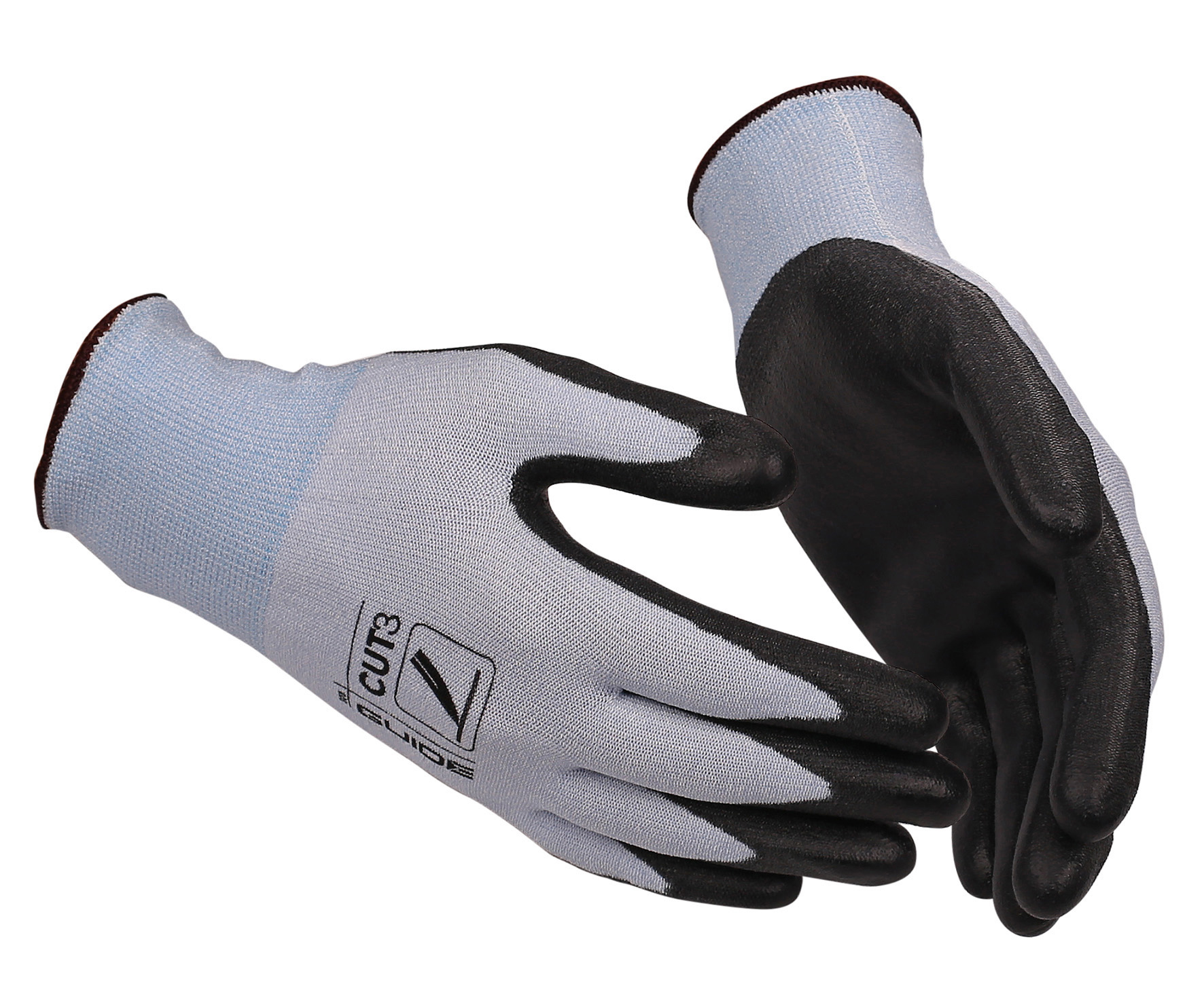 GUIDE GLOVES GUIDE 308 Black, Blue Fibreglass, HPPE, Nylon, Polyurethane Work Gloves, Size 9, Polyurethane Coating