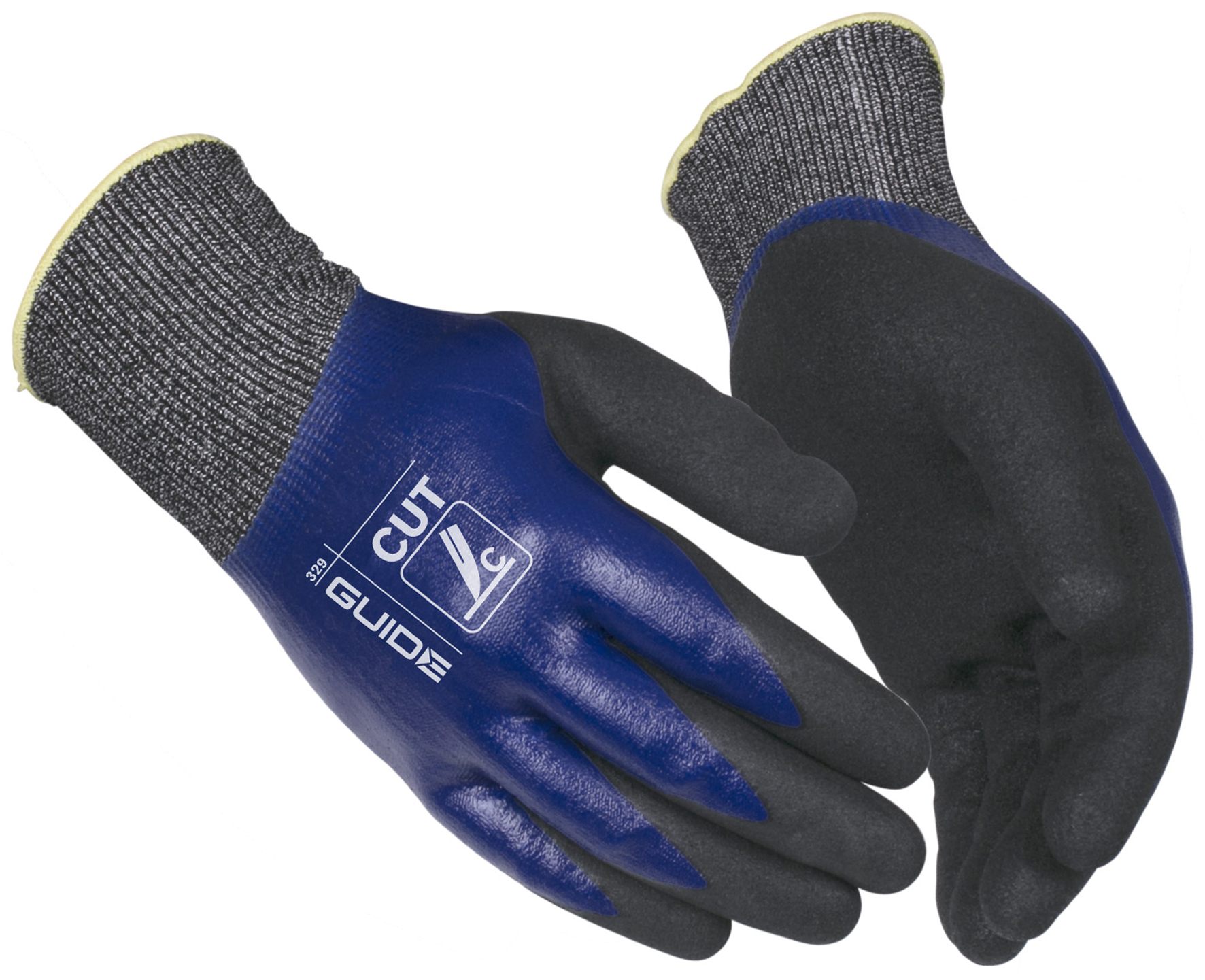 GUIDE GLOVES GUIDE 329 Black, Blue Basalt Fibre, HPPE, Nitrile, Nylon Work Gloves, Size 8, Nitrile Coating