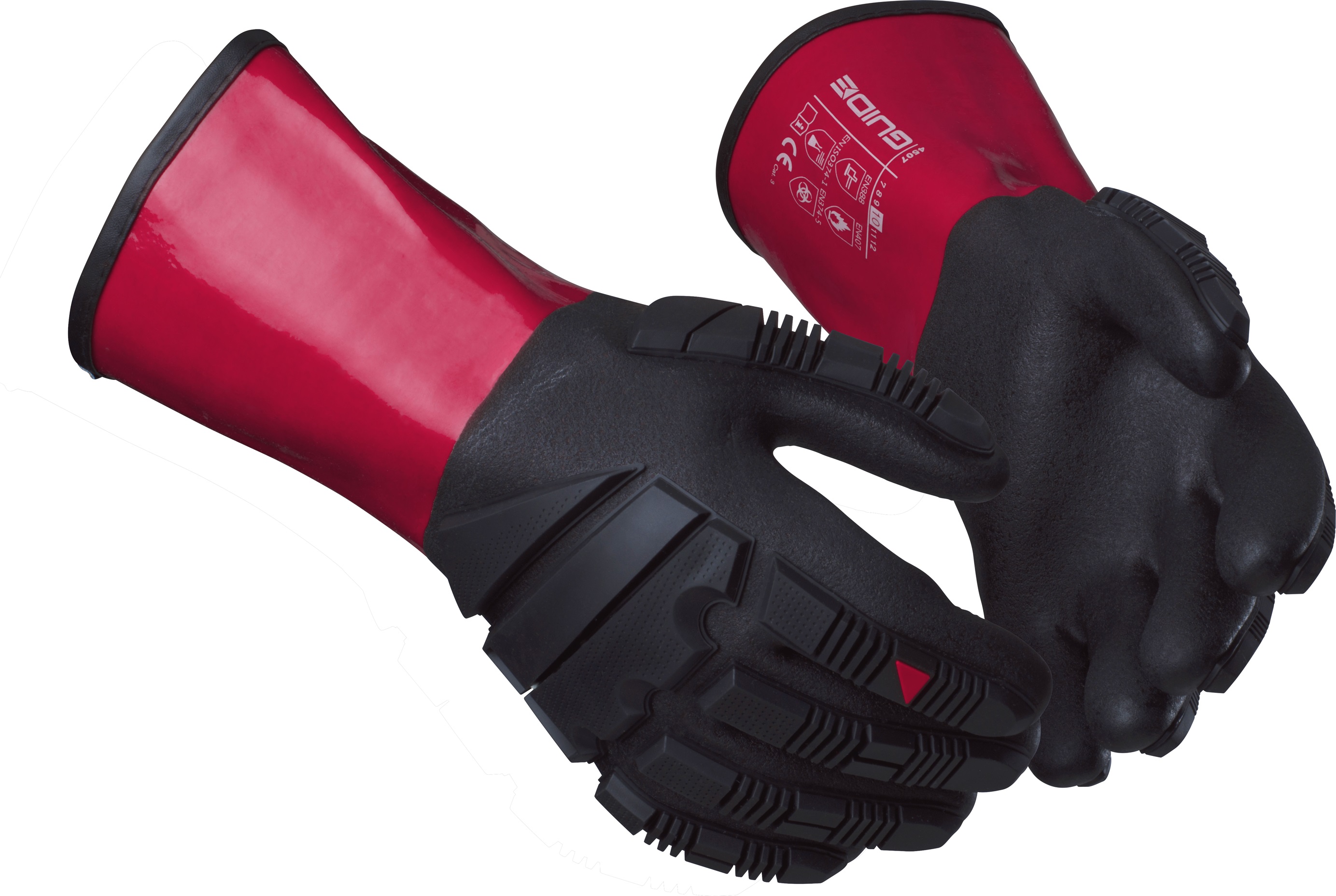 GUIDE GLOVES GUIDE 4507 Black, Red Elastane, Fibreglass, Nitrile, Para Aramid, PVC Work Gloves, Size 8, Nitrile, PVC