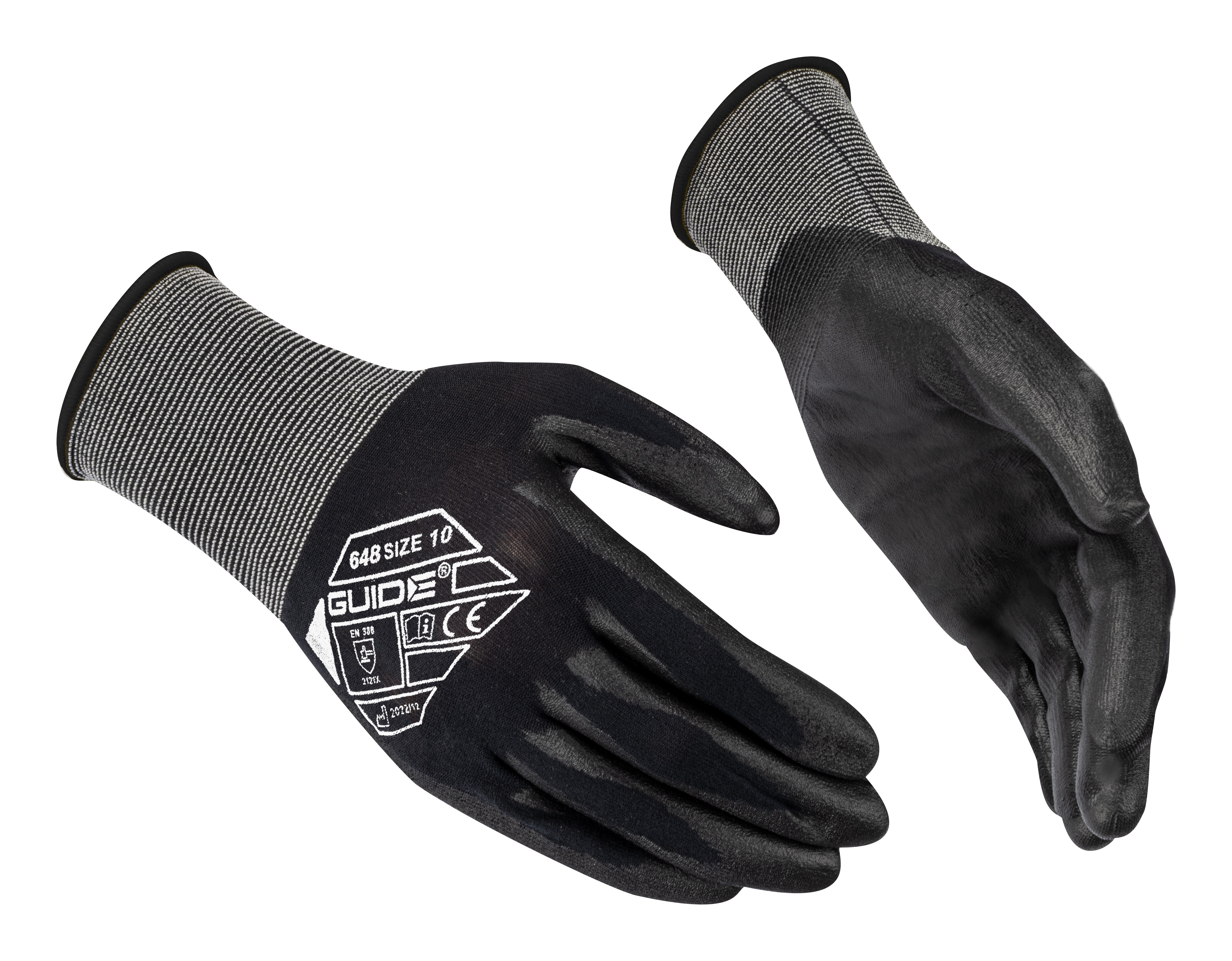 GUIDE GLOVES GUIDE 648 Black Elastane, Nylon, Polyurethane Work Gloves, Size 5, Polyurethane Coating