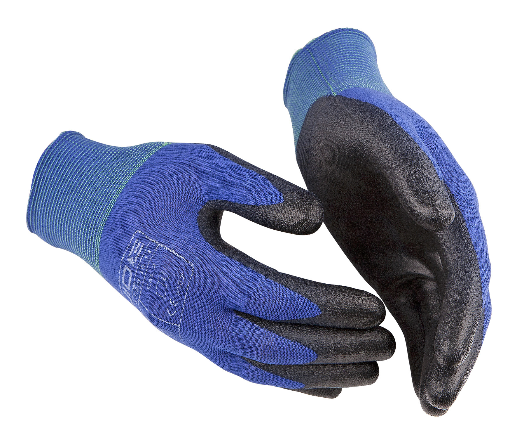 GUIDE GLOVES GUIDE 650 Black, Blue Elastane, Nylon, Polyurethane Work Gloves, Size 8, Polyurethane Coating