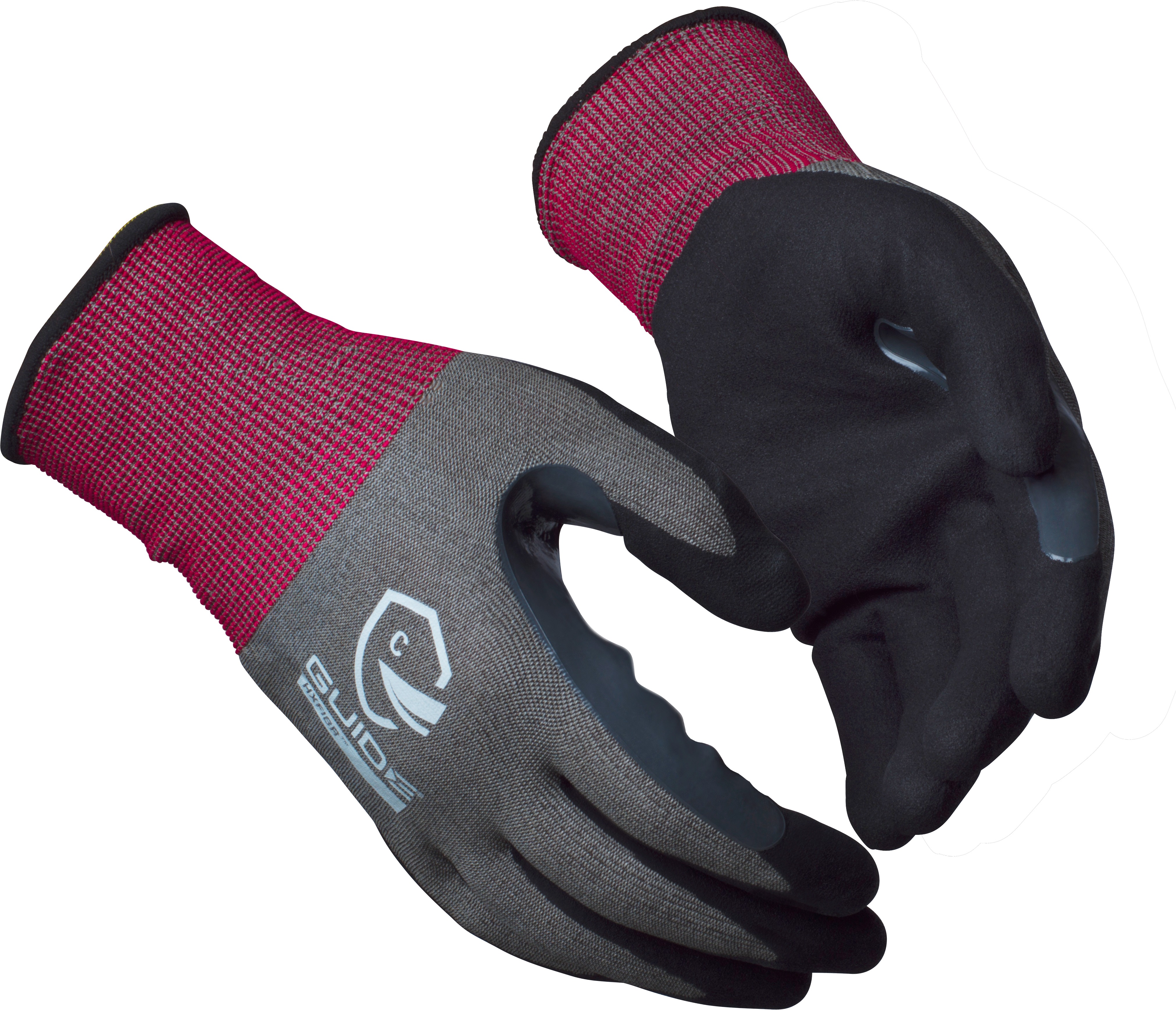 GUIDE GLOVES GUIDE 6604 Black, Dark Grey, Red Elastane, Nitrile, Nylon, Steel Fibre Work Gloves, Size 8, Nitrile Coating