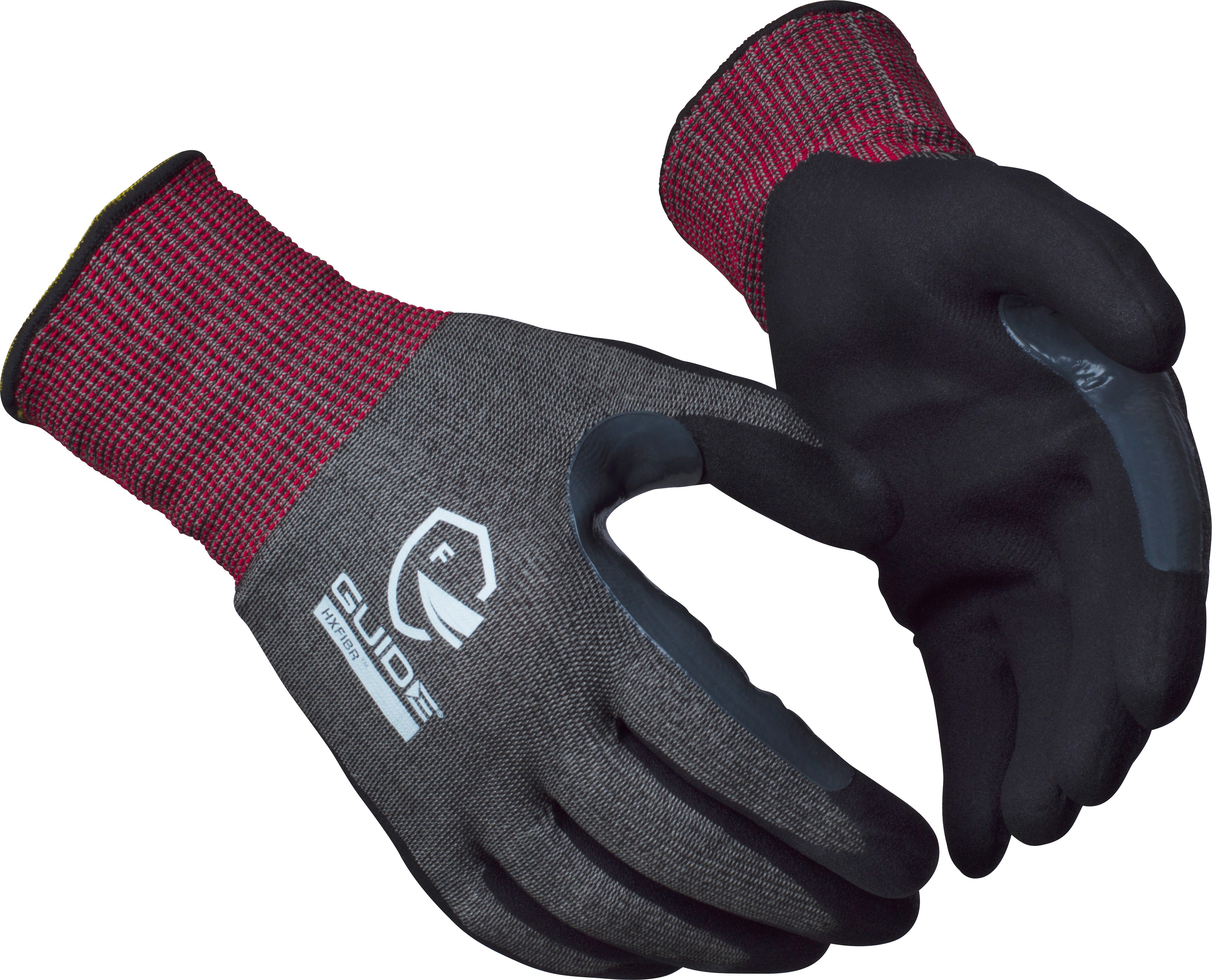 GUIDE GLOVES GUIDE 6605 Black, Dark Grey, Red Elastane, Nitrile, Nylon, Steel Fibre Work Gloves, Size 10, Nitrile