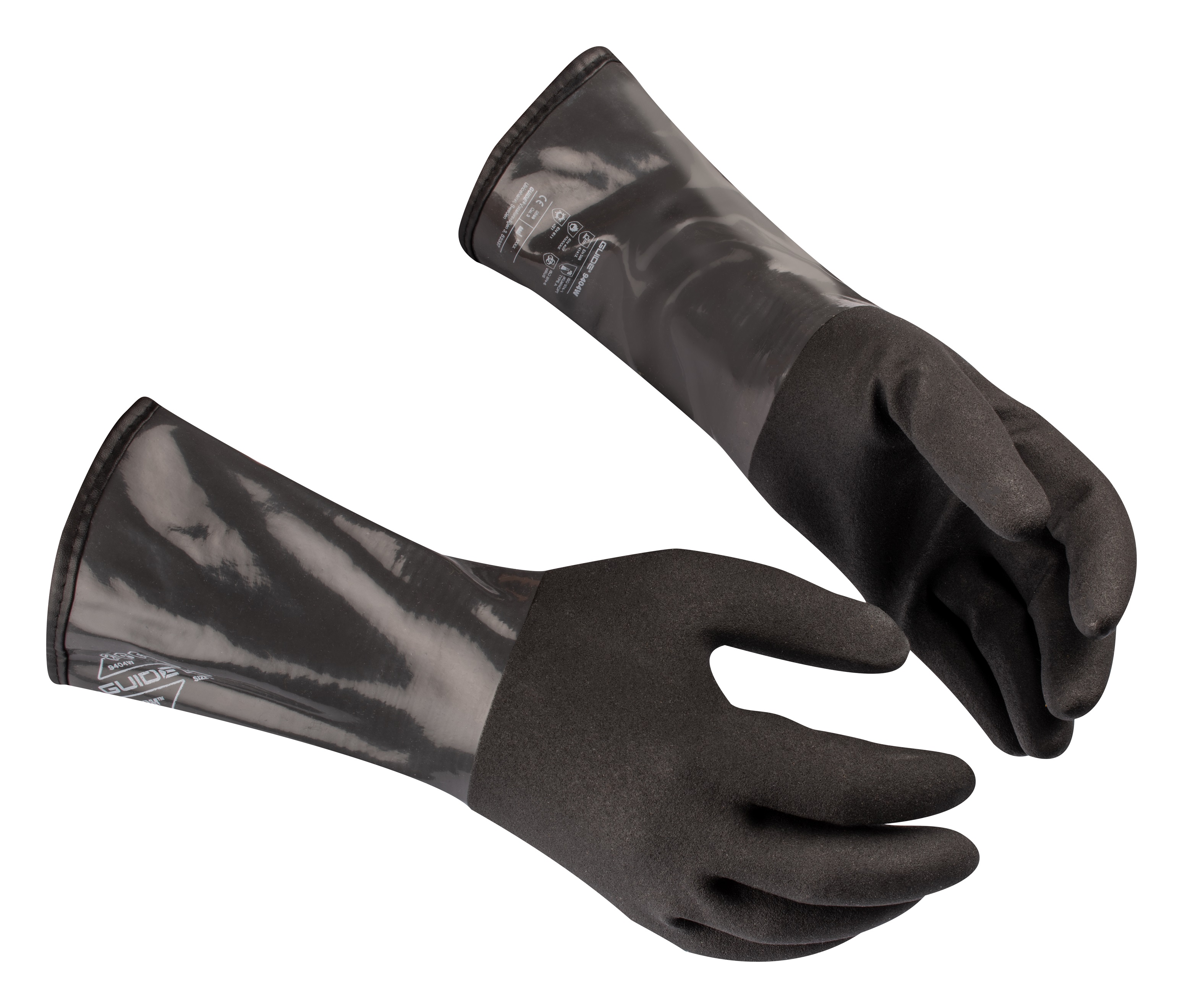 GUIDE GLOVES GUIDE 9404W Black, Grey Acrylic Fibre, Elastane, Nitrile, Nylon, PVC Work Gloves, Size 7, Nitrile, PVC