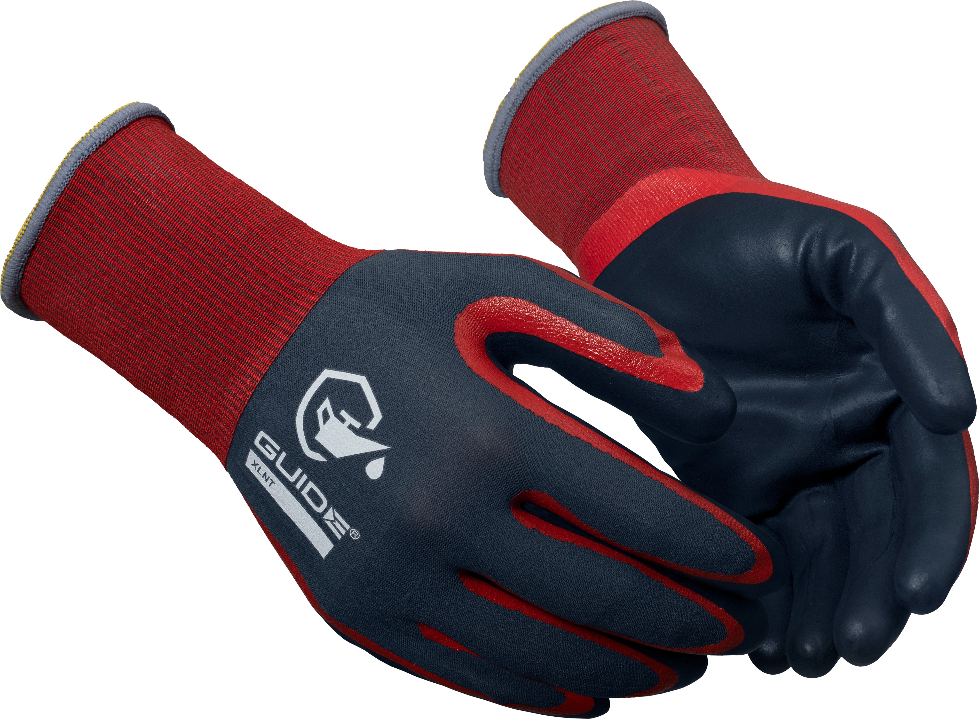 GUIDE GLOVES GUIDE 9502 Black, Dark Grey, Red Elastane, Nitrile, Nylon Work Gloves, Size 6, Nitrile Foam Coating