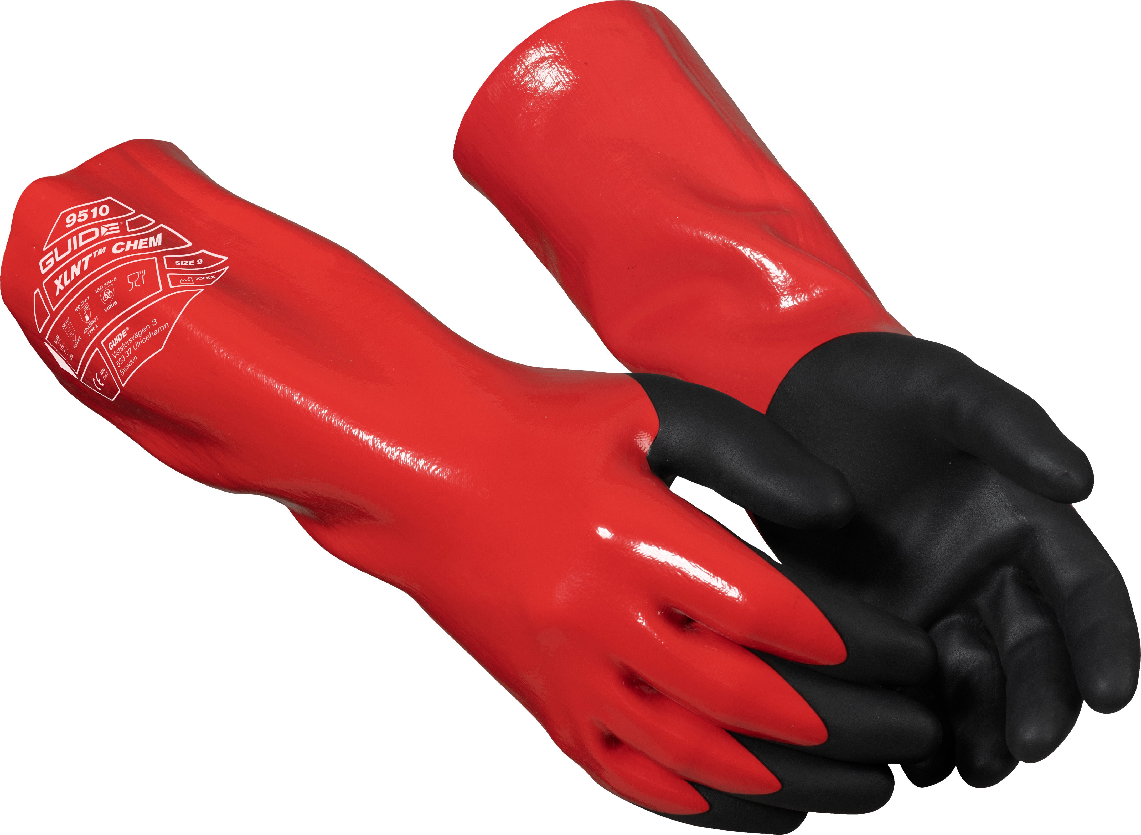 GUIDE GLOVES GUIDE 9510 Black, Red Elastane, Nitrile, Nylon Work Gloves, Size 8, Nitrile Coating