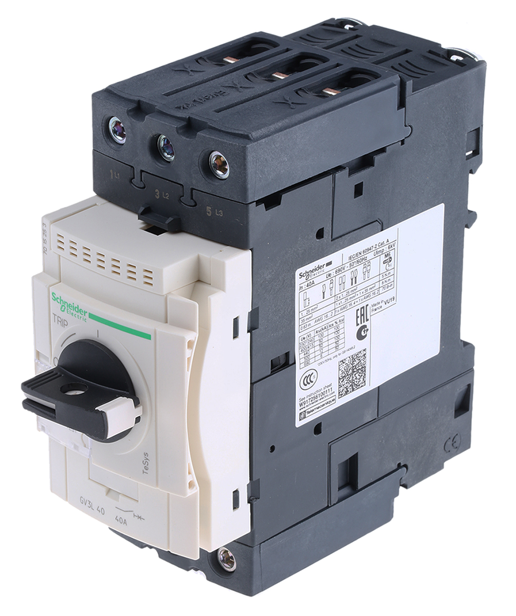 Schneider Electric TeSys TeSyS GV Thermal Circuit Breaker - 3-Pole, Direct, 40A Current Rating, 100 kA, 690V ac