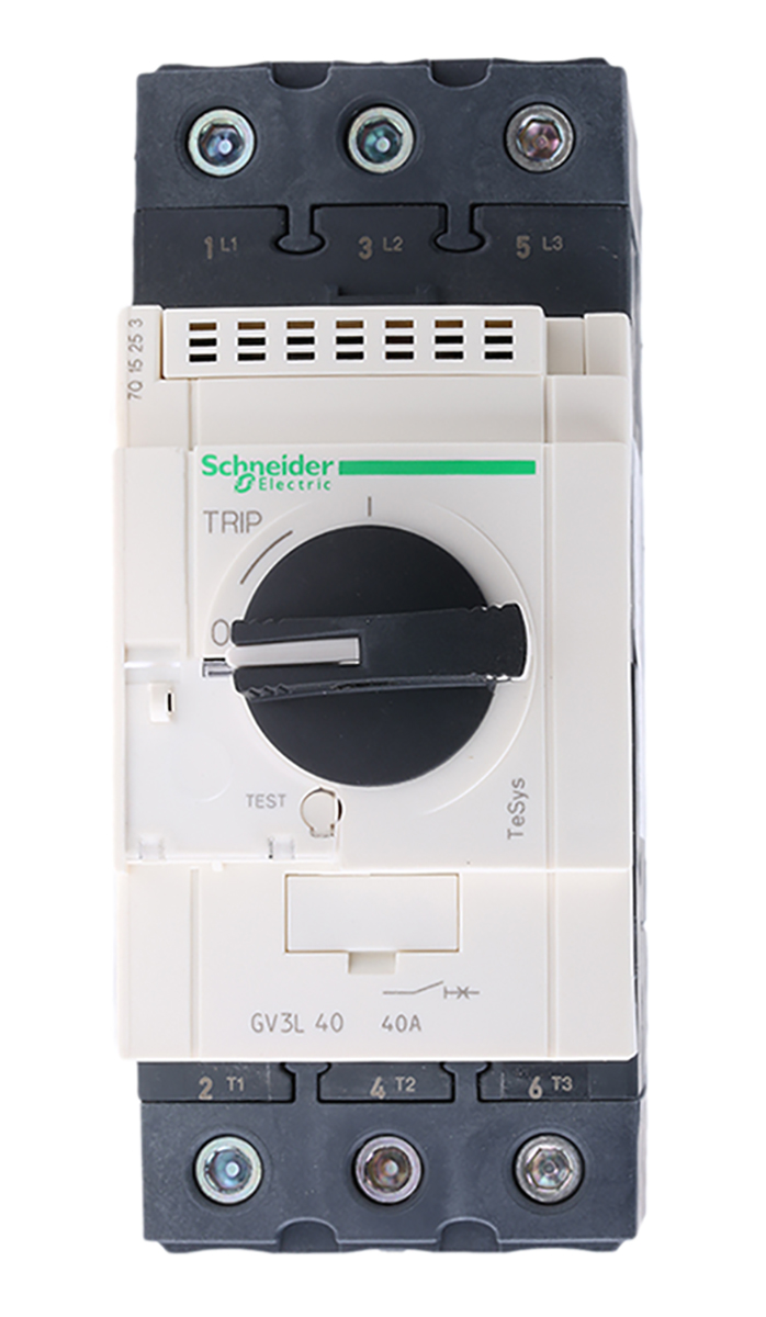 gv3l40 Schneider Electric TeSys TeSyS GV Thermal Circuit Breaker - 3-Pole, Direct, 40A Current Rating, 100 kA, 690V ac