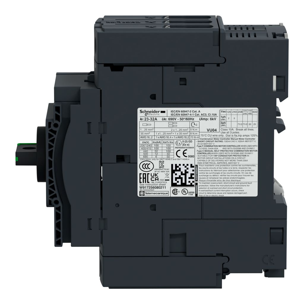 gv3p18 Schneider Electric TeSys TeSyS GV Thermal Circuit Breaker - 3-Pole, Direct, 18A Current Rating, 100 kA, 690V ac