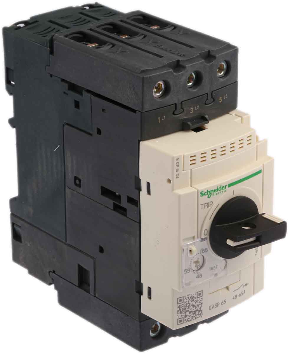 gv3p65 Schneider Electric TeSys TeSyS GV Thermal Circuit Breaker - 3-Pole, Direct, 65A Current Rating, 100 kA, 690V ac