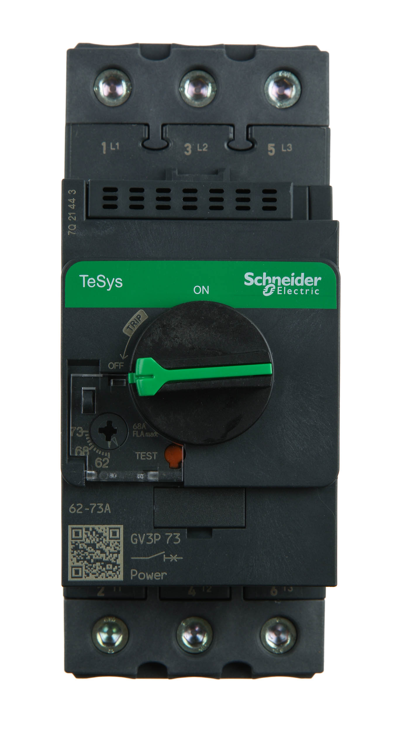 gv3p73 Schneider Electric TeSys TeSyS GV Thermal Circuit Breaker - 3-Pole, DIN Rail, 73A Current Rating, 65 kA